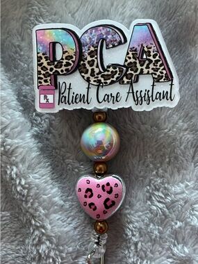 Patient Care Assistant Badge Reel - Pink Leopard Design